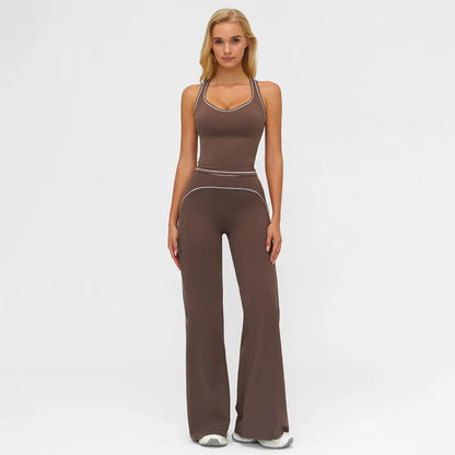 Elevate Your Workout: MFVIM Women's Sporty Tracksuit Set - Stylish Two-Piece Athletic Wear with H-Shaped Back Design & Flattering Bell-Bottom Pants