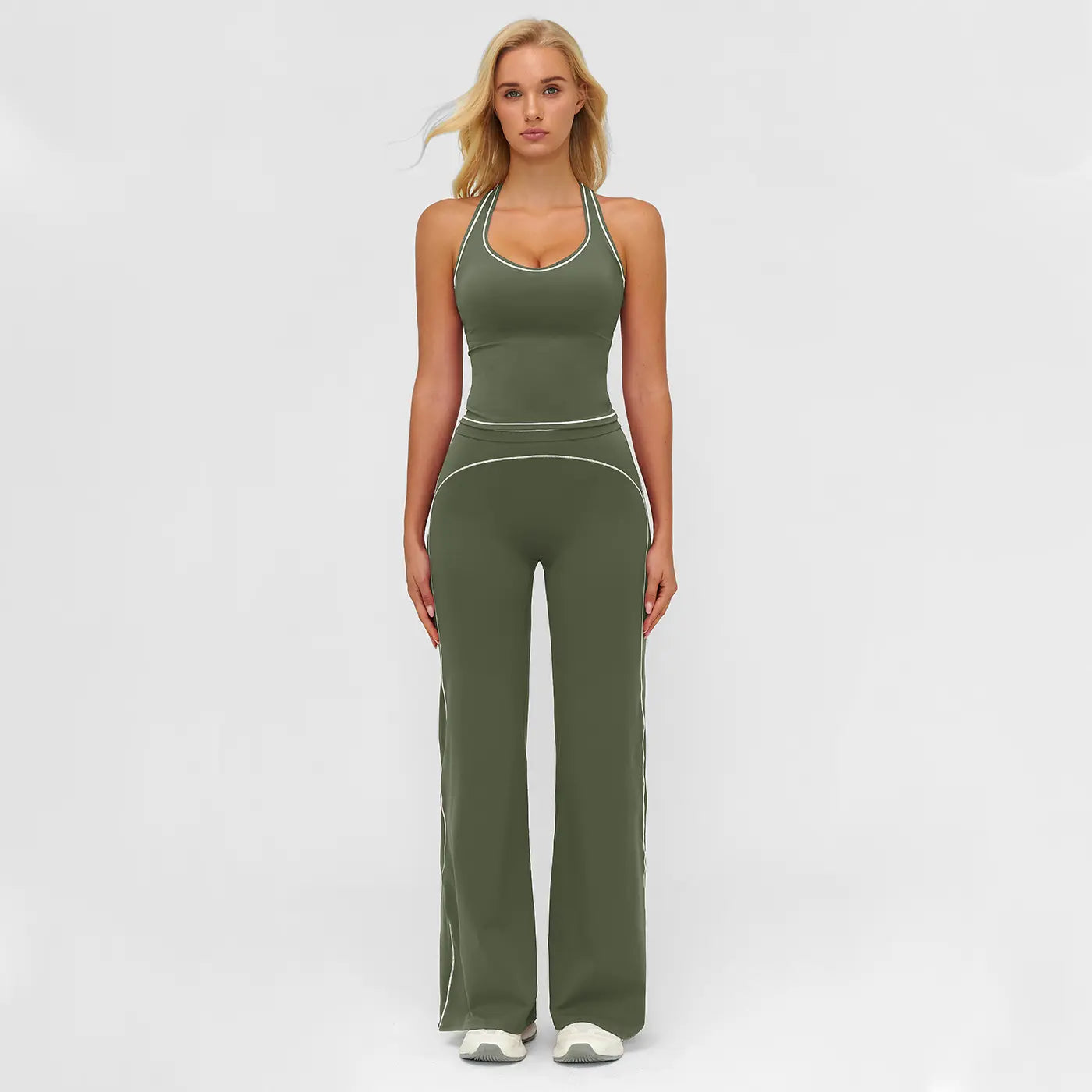Elevate Your Workout: MFVIM Women's Sporty Tracksuit Set - Stylish Two-Piece Athletic Wear with H-Shaped Back Design & Flattering Bell-Bottom Pants
