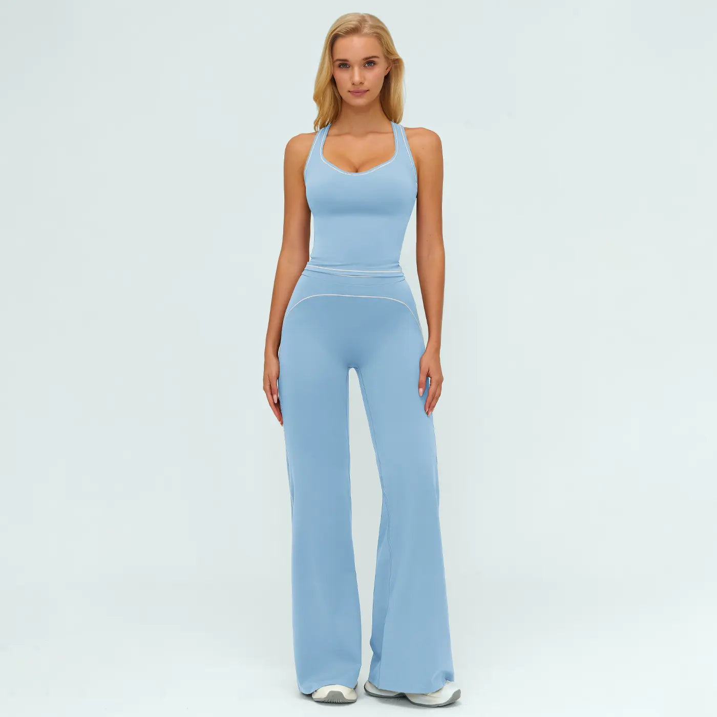 Elevate Your Workout: MFVIM Women's Sporty Tracksuit Set - Stylish Two-Piece Athletic Wear with H-Shaped Back Design & Flattering Bell-Bottom Pants