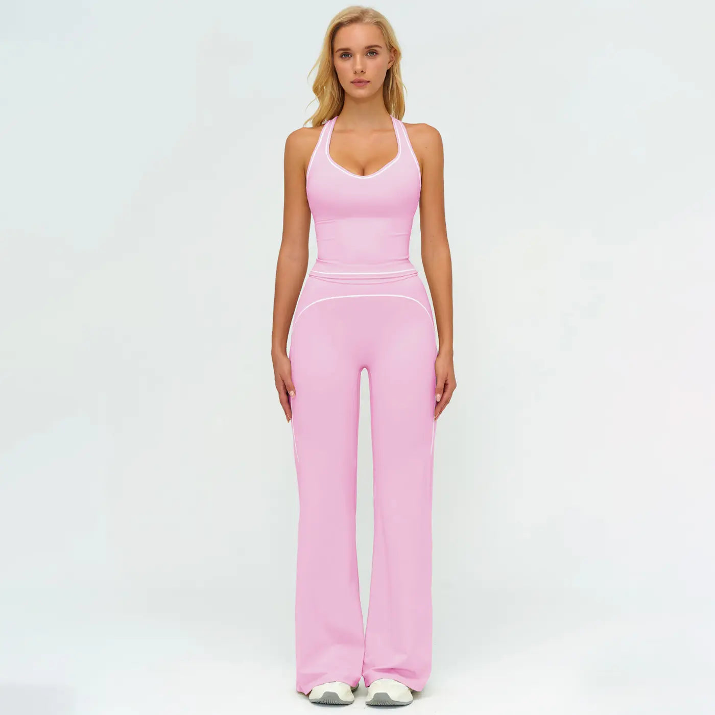Elevate Your Workout: MFVIM Women's Sporty Tracksuit Set - Stylish Two-Piece Athletic Wear with H-Shaped Back Design & Flattering Bell-Bottom Pants