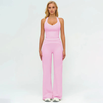 Elevate Your Workout: MFVIM Women's Sporty Tracksuit Set - Stylish Two-Piece Athletic Wear with H-Shaped Back Design & Flattering Bell-Bottom Pants
