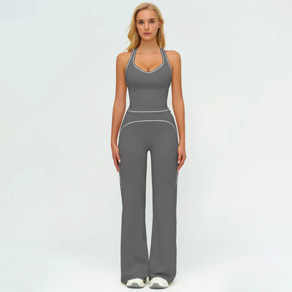 Elevate Your Workout: MFVIM Women's Sporty Tracksuit Set - Stylish Two-Piece Athletic Wear with H-Shaped Back Design & Flattering Bell-Bottom Pants