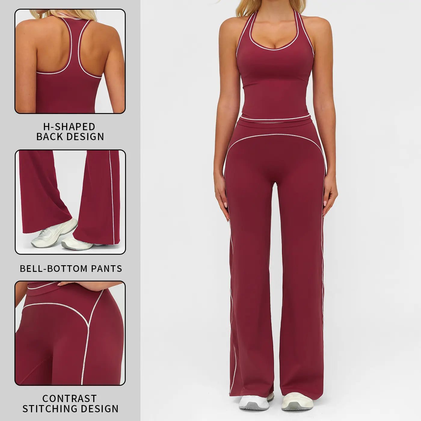 Elevate Your Workout: MFVIM Women's Sporty Tracksuit Set - Stylish Two-Piece Athletic Wear with H-Shaped Back Design & Flattering Bell-Bottom Pants
