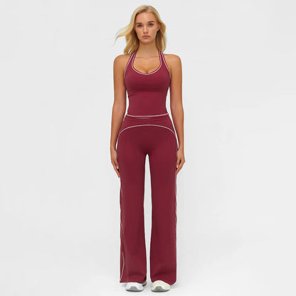 Elevate Your Workout: MFVIM Women's Sporty Tracksuit Set - Stylish Two-Piece Athletic Wear with H-Shaped Back Design & Flattering Bell-Bottom Pants