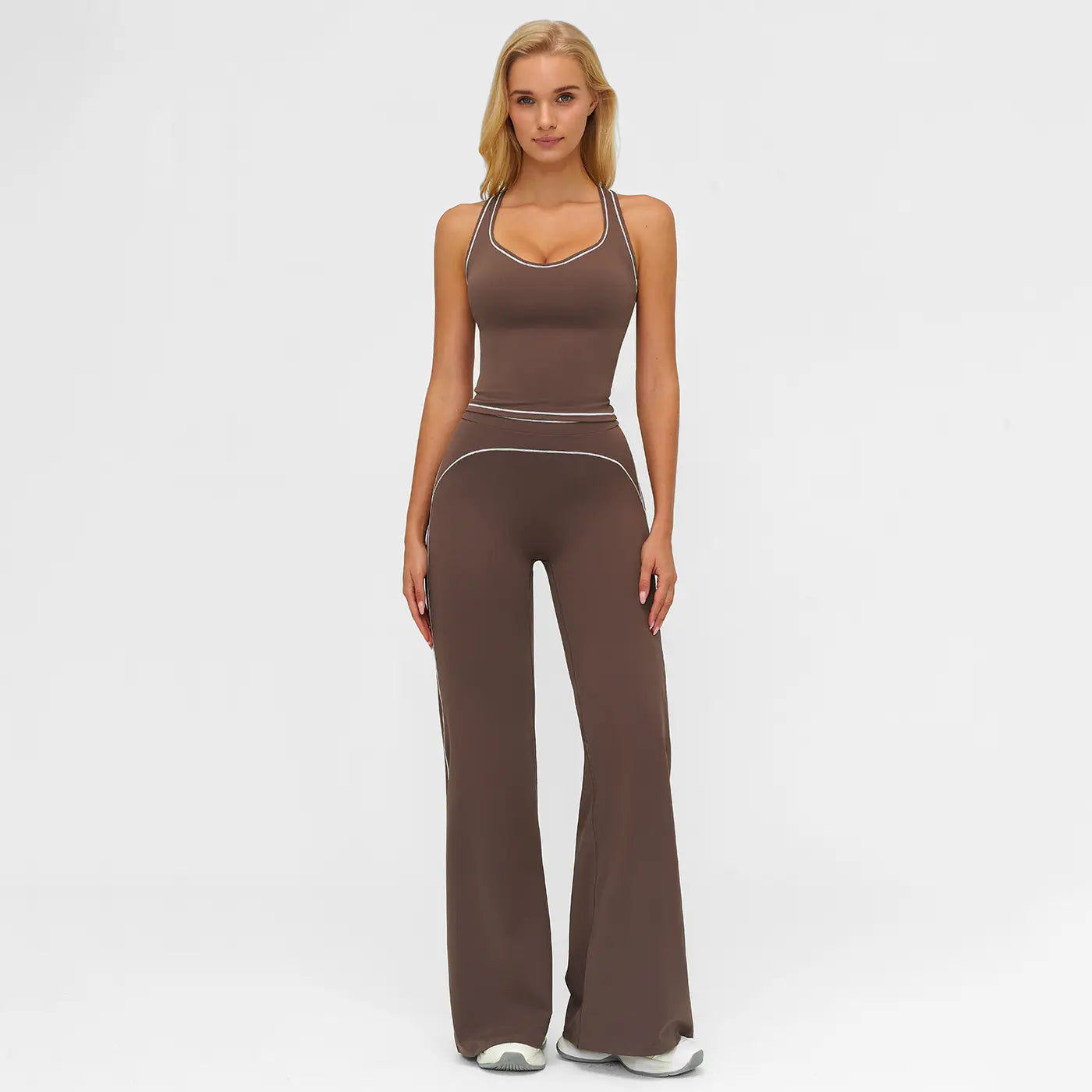 Elevate Your Workout: MFVIM Women's Sporty Tracksuit Set - Stylish Two-Piece Athletic Wear with H-Shaped Back Design & Flattering Bell-Bottom Pants