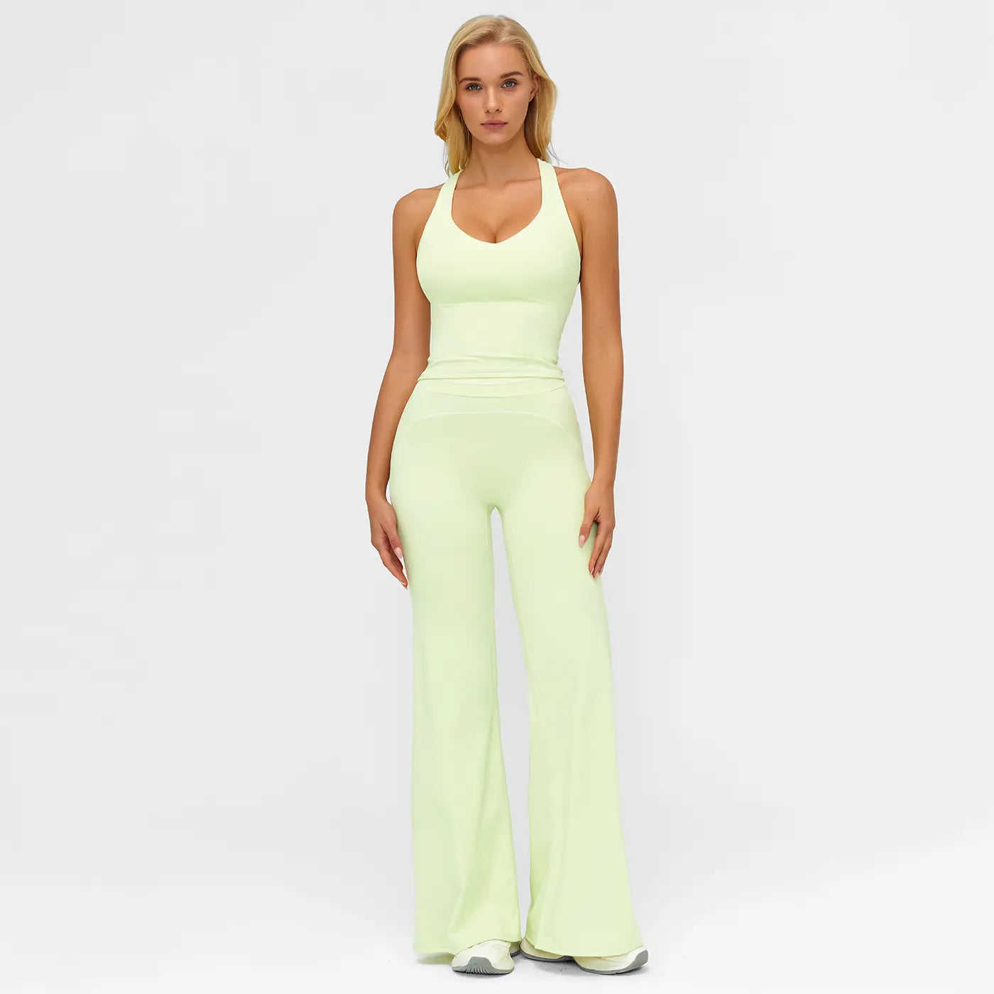 Elevate Your Workout: MFVIM Women's Sporty Tracksuit Set - Stylish Two-Piece Athletic Wear with H-Shaped Back Design & Flattering Bell-Bottom Pants
