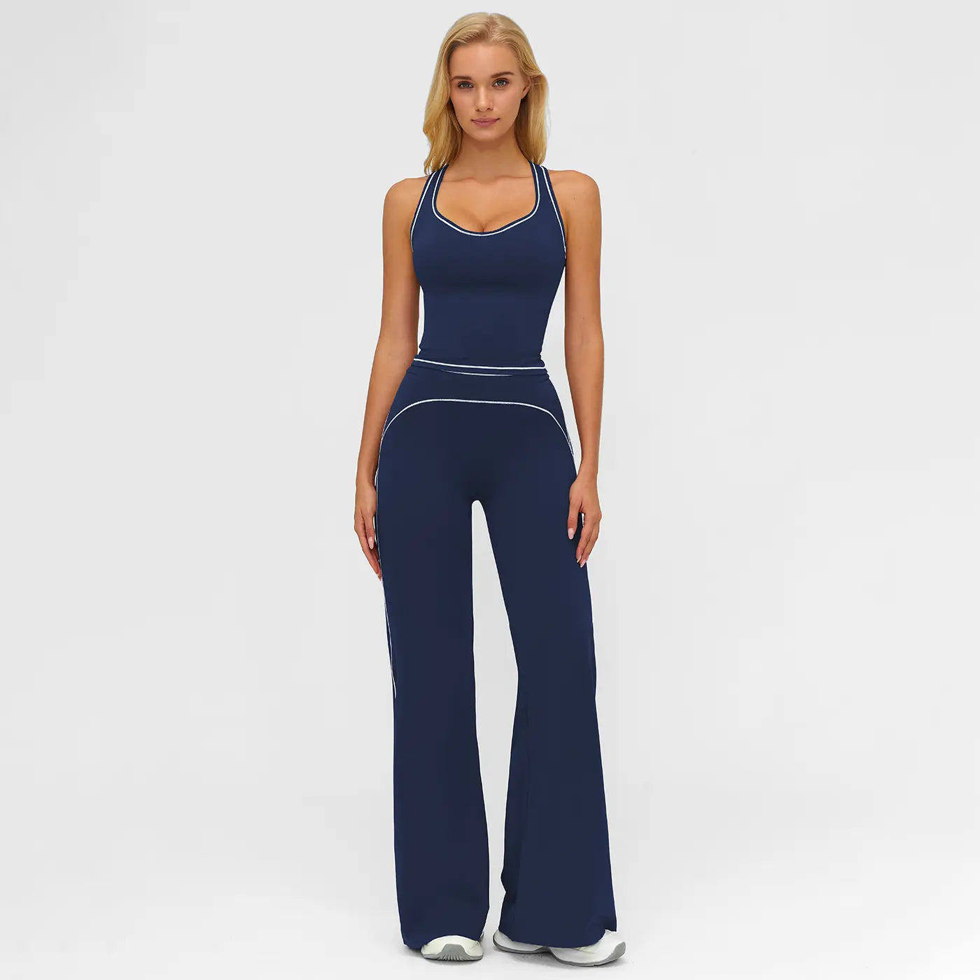 Elevate Your Workout: MFVIM Women's Sporty Tracksuit Set - Stylish Two-Piece Athletic Wear with H-Shaped Back Design & Flattering Bell-Bottom Pants