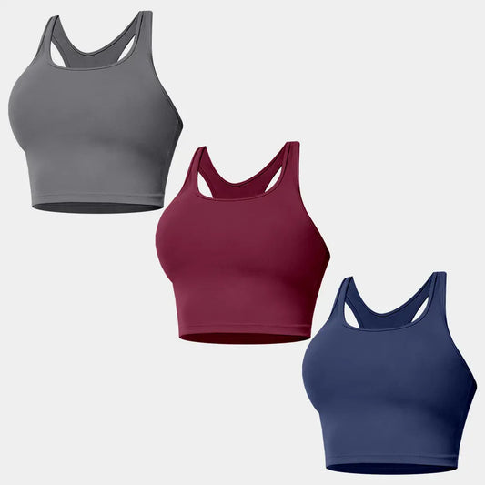 2026 Racerback Crop Tank Top - Stylish Scoop Neck with Built-In Shelf Bra & Removable Pads - Breathable Mesh Back for Women's Yoga, Gym, and Running Activewear