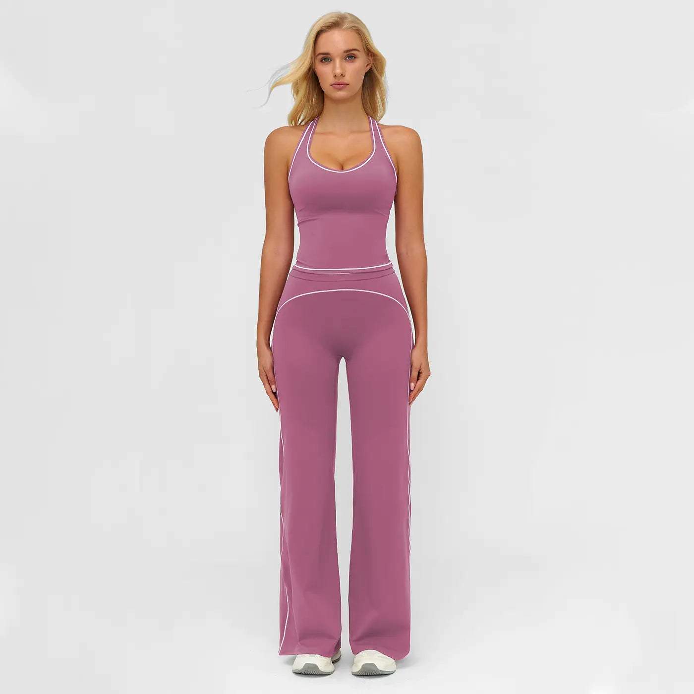 Elevate Your Workout: MFVIM Women's Sporty Tracksuit Set - Stylish Two-Piece Athletic Wear with H-Shaped Back Design & Flattering Bell-Bottom Pants
