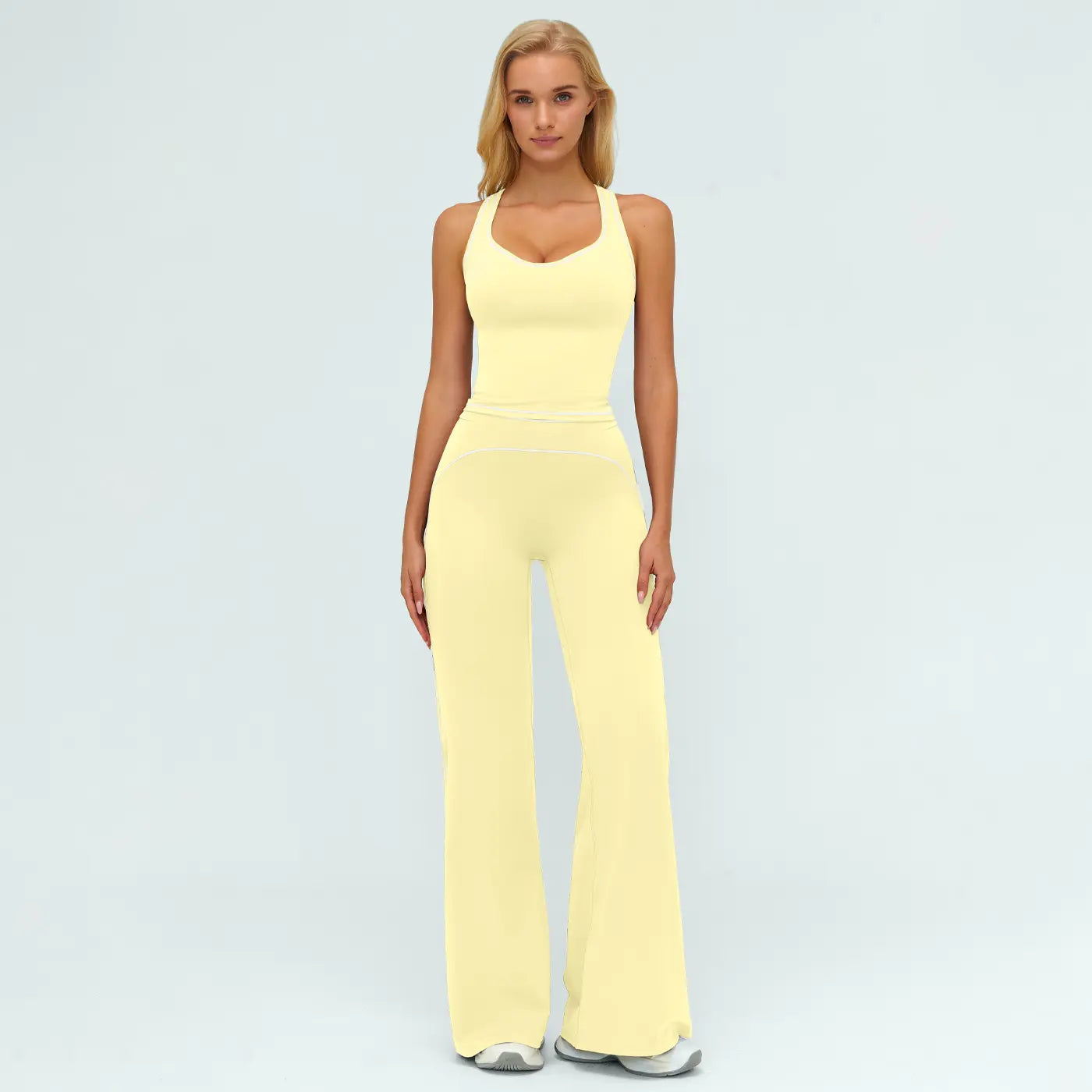Elevate Your Workout: MFVIM Women's Sporty Tracksuit Set - Stylish Two-Piece Athletic Wear with H-Shaped Back Design & Flattering Bell-Bottom Pants