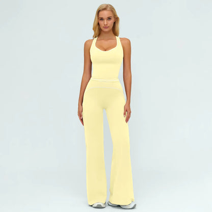 Elevate Your Workout: MFVIM Women's Sporty Tracksuit Set - Stylish Two-Piece Athletic Wear with H-Shaped Back Design & Flattering Bell-Bottom Pants