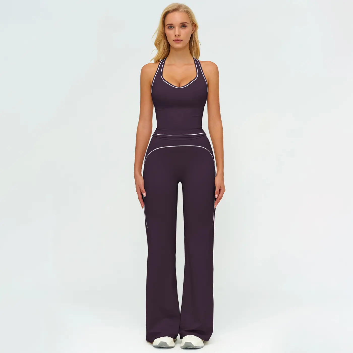 Elevate Your Workout: MFVIM Women's Sporty Tracksuit Set - Stylish Two-Piece Athletic Wear with H-Shaped Back Design & Flattering Bell-Bottom Pants