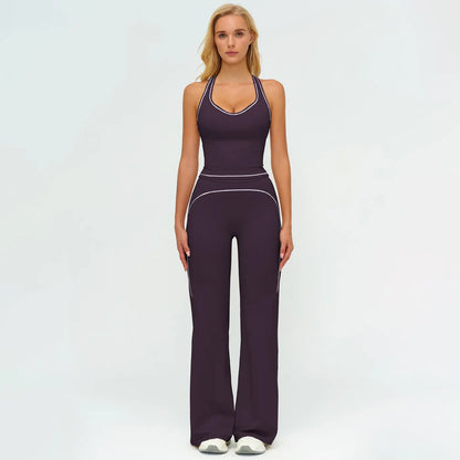 Elevate Your Workout: MFVIM Women's Sporty Tracksuit Set - Stylish Two-Piece Athletic Wear with H-Shaped Back Design & Flattering Bell-Bottom Pants