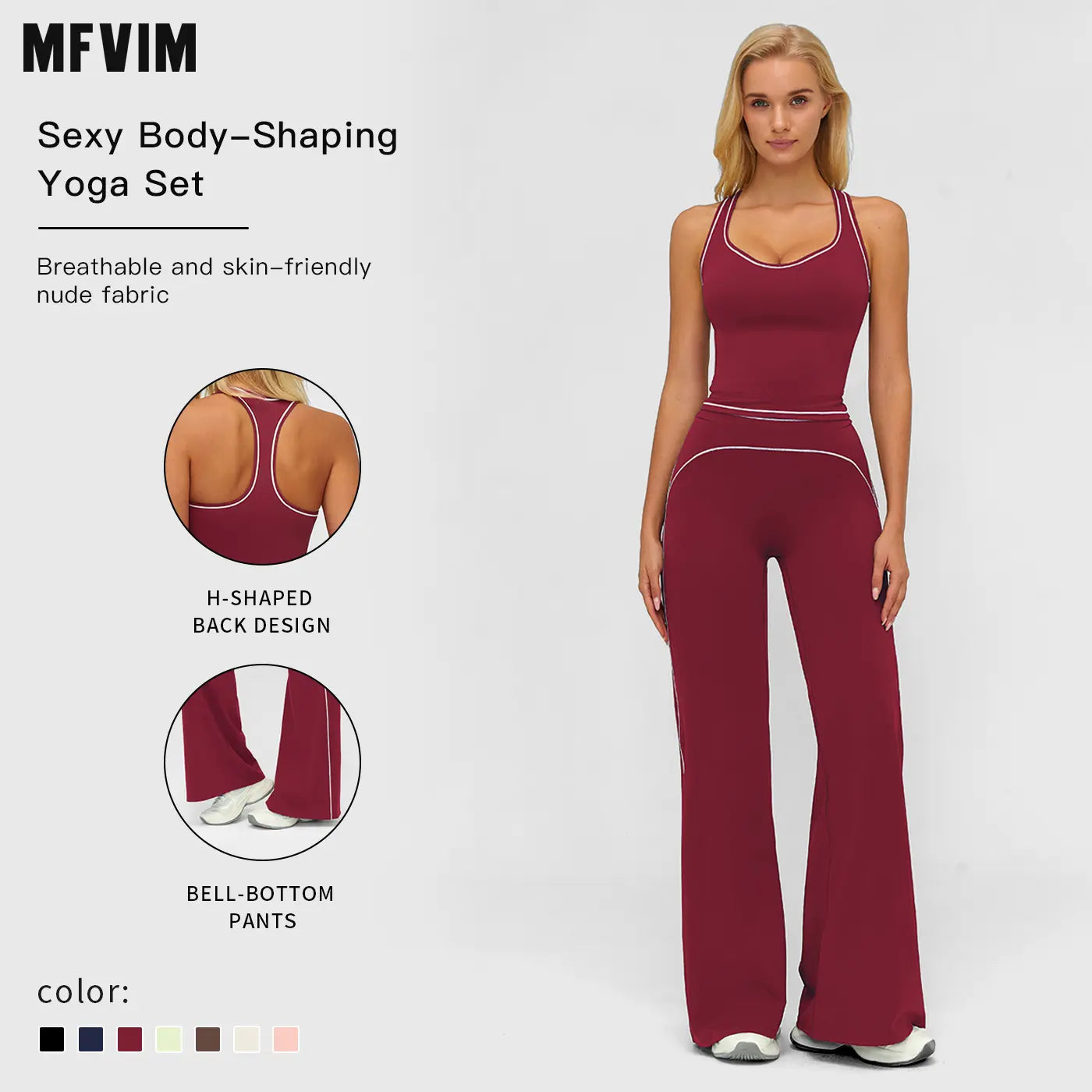 Elevate Your Workout: MFVIM Women's Sporty Tracksuit Set - Stylish Two-Piece Athletic Wear with H-Shaped Back Design & Flattering Bell-Bottom Pants