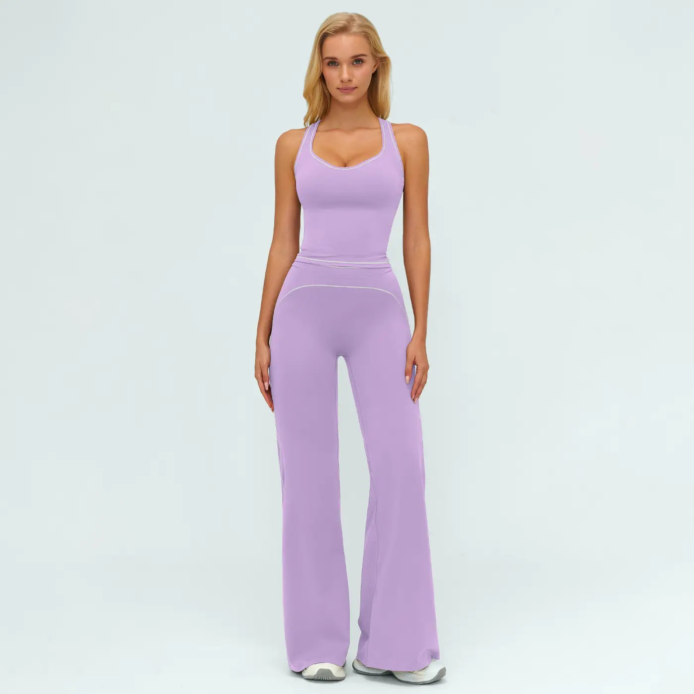 Elevate Your Workout: MFVIM Women's Sporty Tracksuit Set - Stylish Two-Piece Athletic Wear with H-Shaped Back Design & Flattering Bell-Bottom Pants