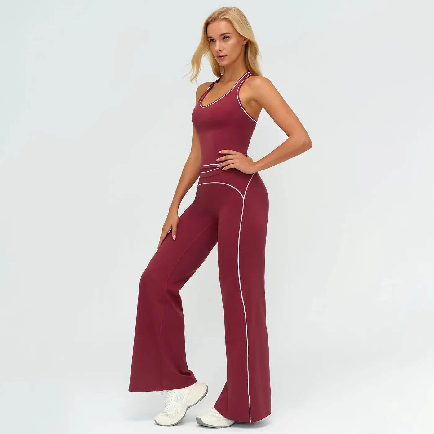 Elevate Your Workout: MFVIM Women's Sporty Tracksuit Set - Stylish Two-Piece Athletic Wear with H-Shaped Back Design & Flattering Bell-Bottom Pants