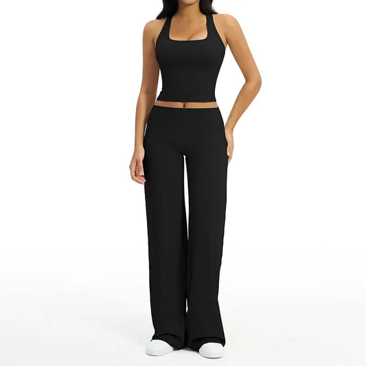 Elevate Your Workout with Tenwolf Women's Cropped Tank and Wide-Leg Athletic Pants Set - Perfect for Yoga and Running!