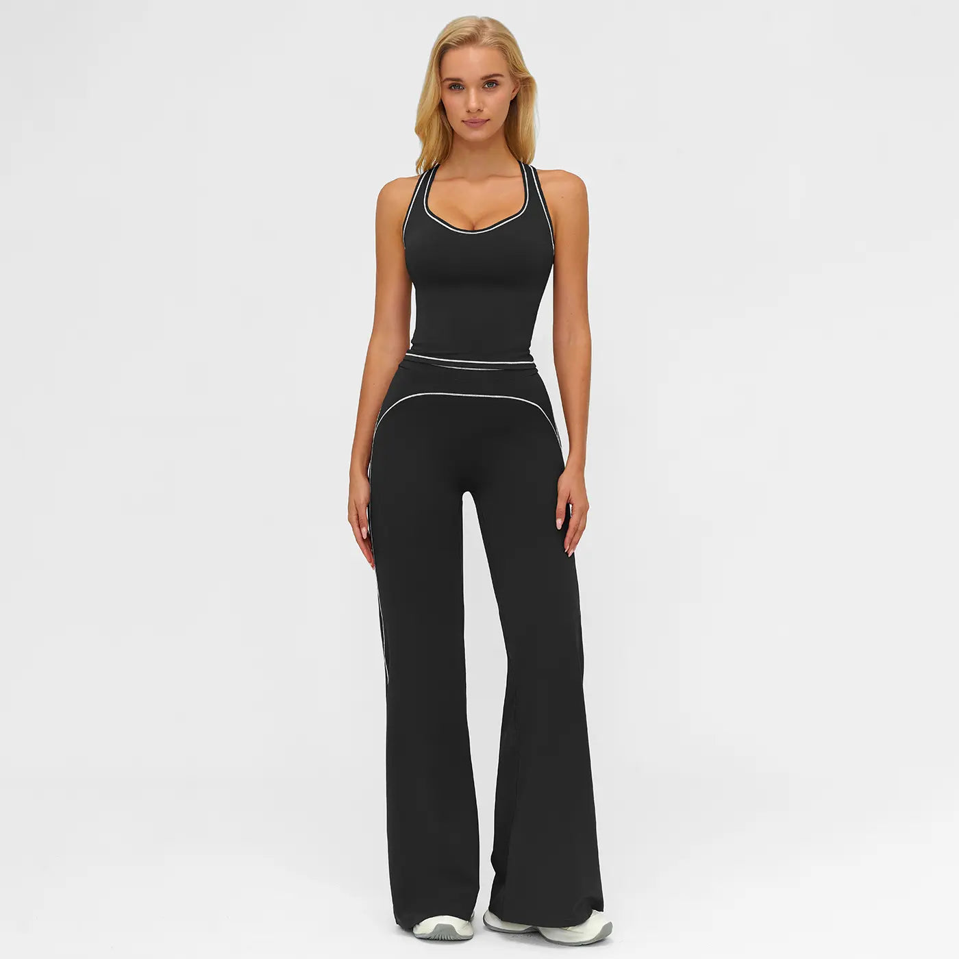 Elevate Your Workout: MFVIM Women's Sporty Tracksuit Set - Stylish Two-Piece Athletic Wear with H-Shaped Back Design & Flattering Bell-Bottom Pants