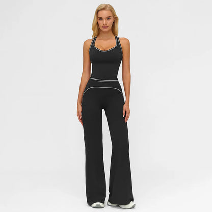 Elevate Your Workout: MFVIM Women's Sporty Tracksuit Set - Stylish Two-Piece Athletic Wear with H-Shaped Back Design & Flattering Bell-Bottom Pants