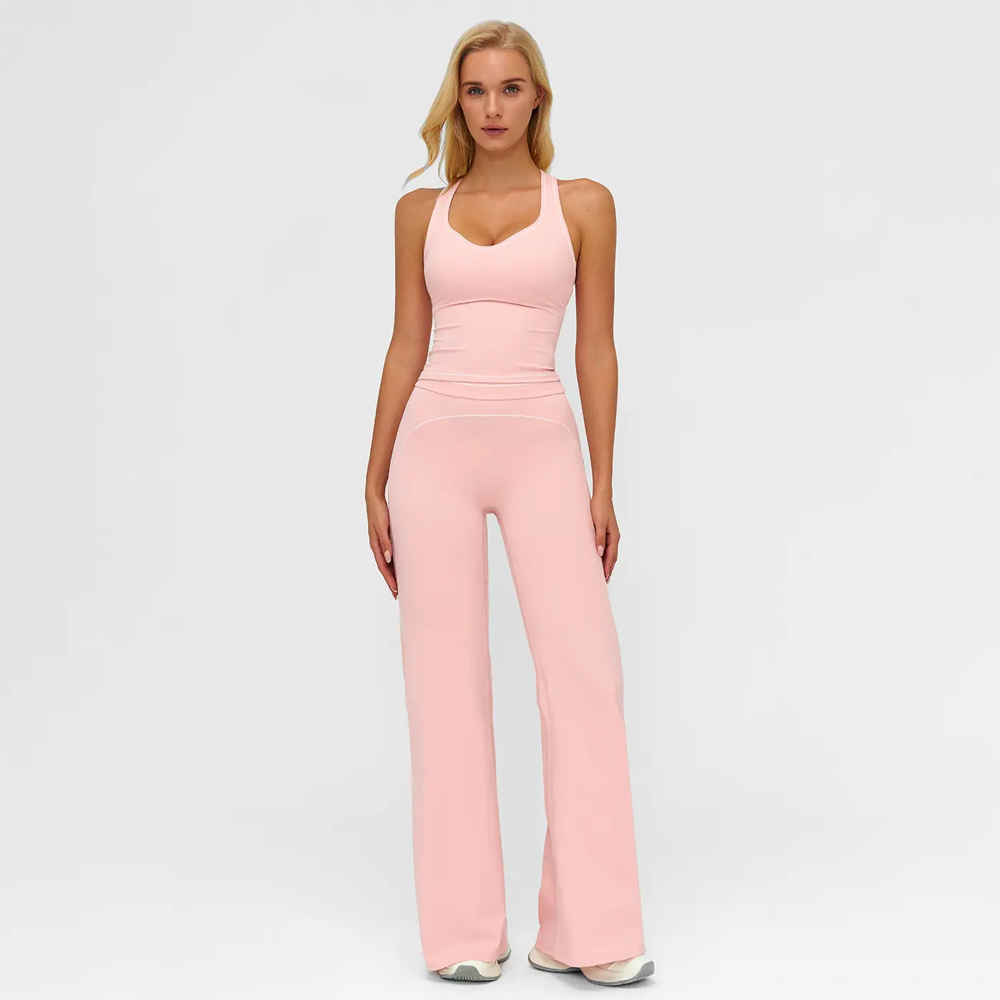 Elevate Your Workout: MFVIM Women's Sporty Tracksuit Set - Stylish Two-Piece Athletic Wear with H-Shaped Back Design & Flattering Bell-Bottom Pants
