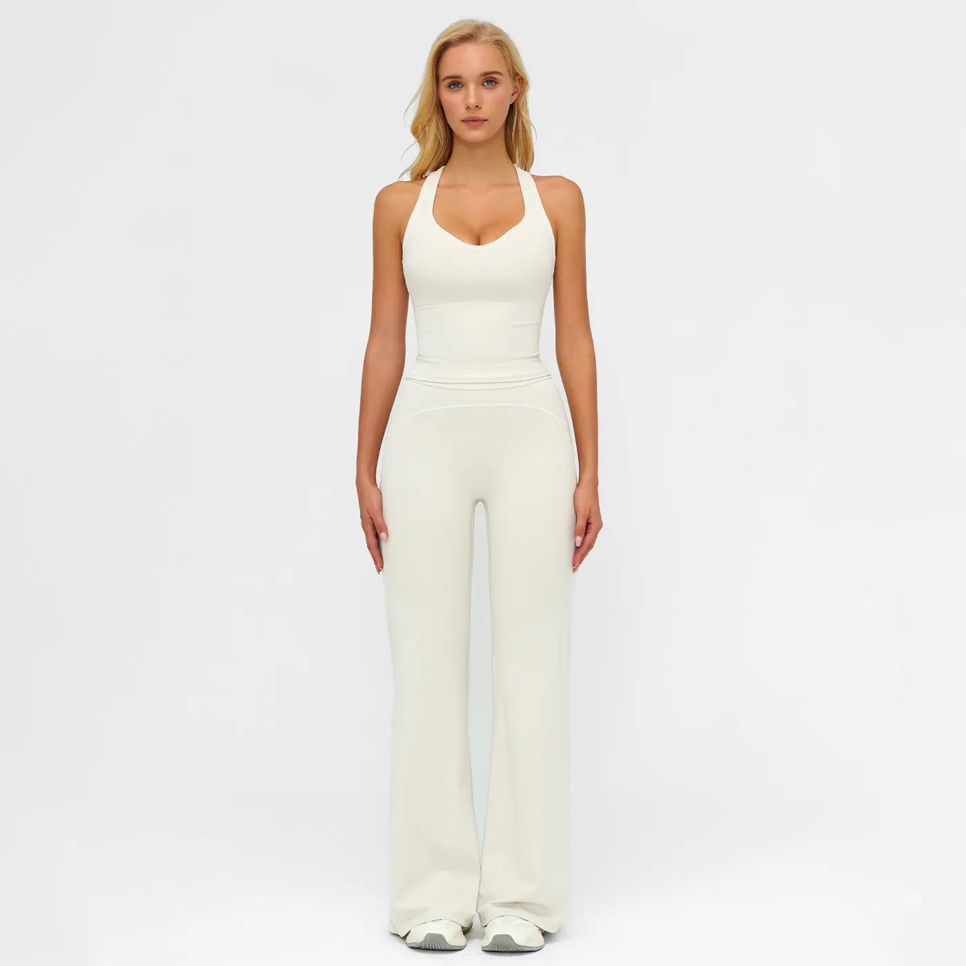 Elevate Your Workout: MFVIM Women's Sporty Tracksuit Set - Stylish Two-Piece Athletic Wear with H-Shaped Back Design & Flattering Bell-Bottom Pants