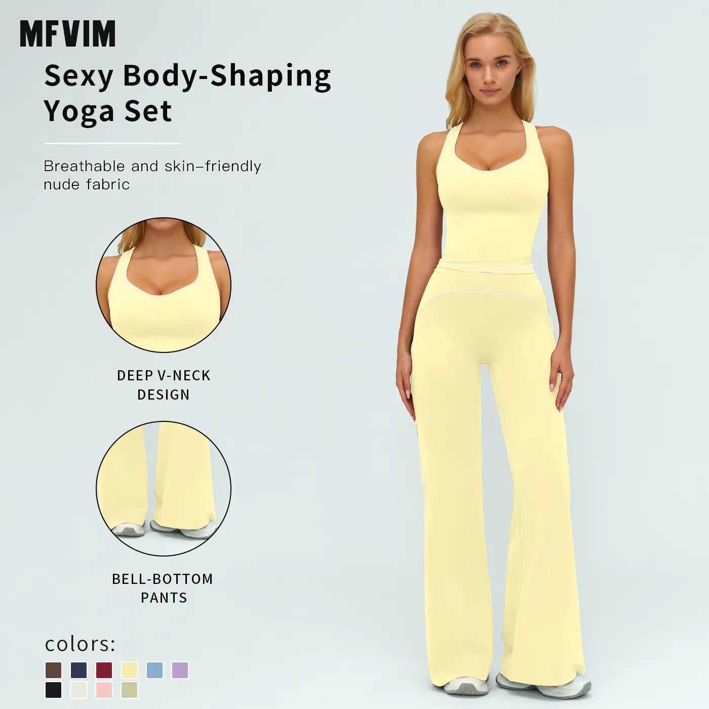 Elevate Your Workout: MFVIM Women's Sporty Tracksuit Set - Stylish Two-Piece Athletic Wear with H-Shaped Back Design & Flattering Bell-Bottom Pants
